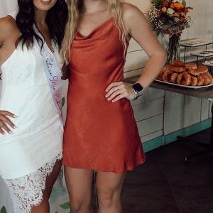 Rust Colored Cow Neck Silk Mini Dress